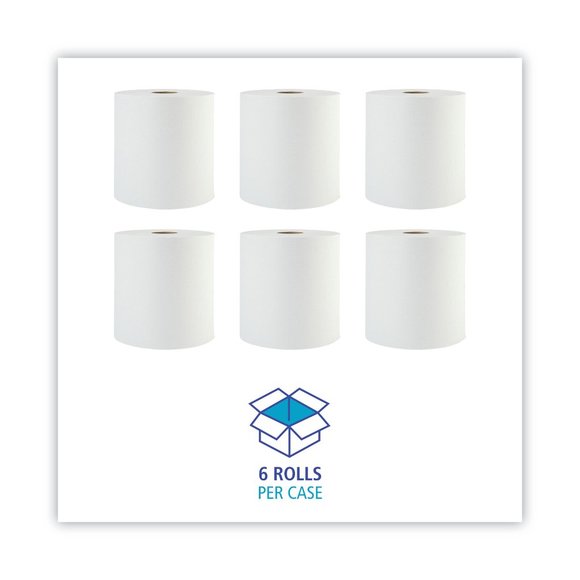 Boardwalk Hardwound Paper Towels, 8" x 800ft, 1-Ply, White, 6 Rolls/Carton - Picture 3 of 4